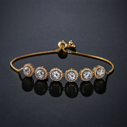 RAKOL Fashion Classic Geometric Round Zircon Bracelet Women's Korean Style Personality Creative Pull Hand Jewelry Factory Direct Sales