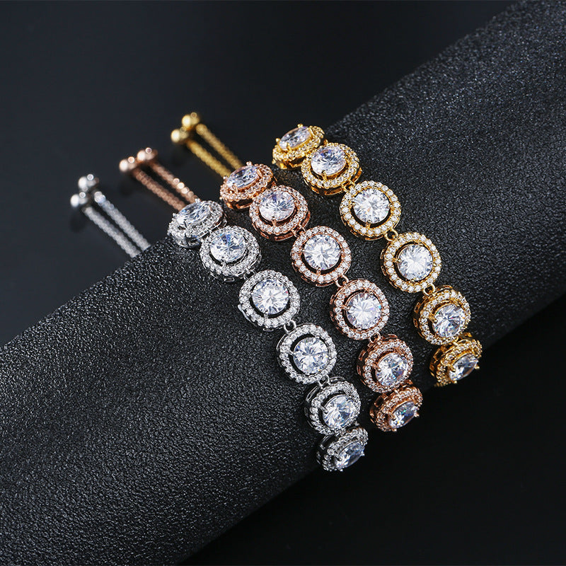 RAKOL Fashion Classic Geometric Round Zircon Bracelet Women's Korean Style Personality Creative Pull Hand Jewelry Factory Direct Sales