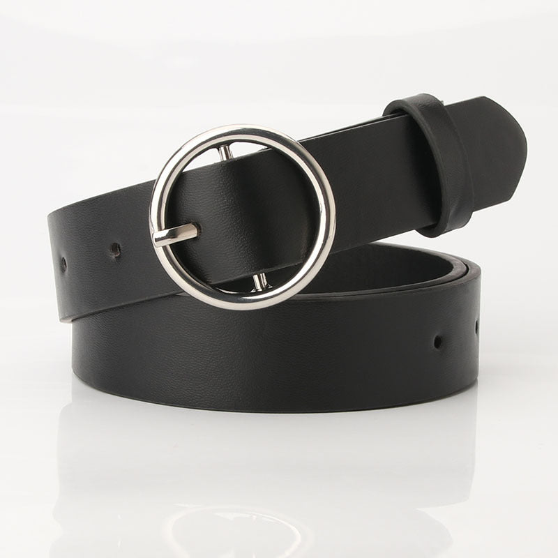 Women's belt student jeans belt black classic versatile alloy white K round buckle decorative belt one piece drop shipping