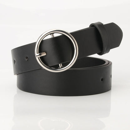 Women's belt student jeans belt black classic versatile alloy white K round buckle decorative belt one piece drop shipping