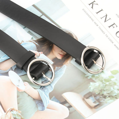 Women's belt student jeans belt black classic versatile alloy white K round buckle decorative belt one piece drop shipping