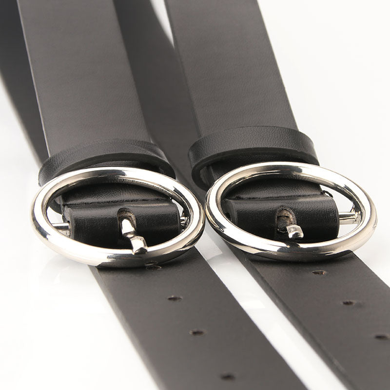 Women's belt student jeans belt black classic versatile alloy white K round buckle decorative belt one piece drop shipping