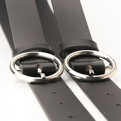 Women's belt student jeans belt black classic versatile alloy white K round buckle decorative belt one piece drop shipping