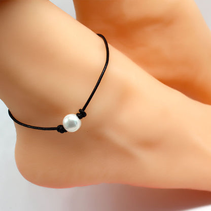 Cross-border accessories European and American fashion leather rope pearl anklets Beach fashion new women's foot accessories