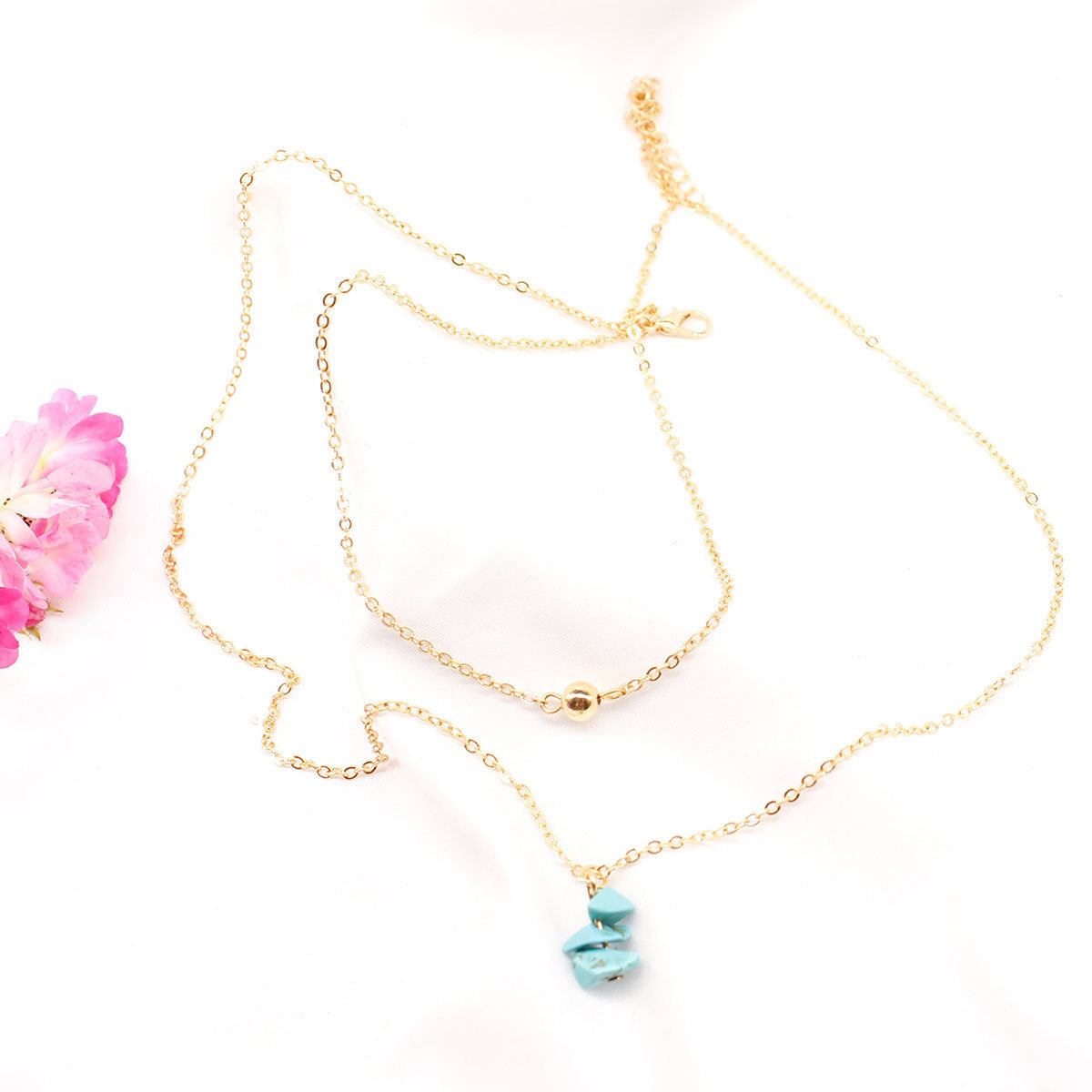 European and American cross-border jewelry, creative fashion necklaces, choker double turquoise ball necklaces, women's accessories