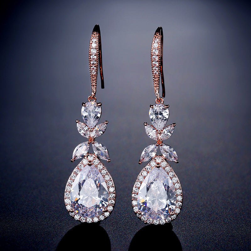 RAKOL European and American Popular Petal Waterdrop AAA Zirconia Earrings for Women, Elegant Versatile Bridal Earrings, In-Stock Wholesale