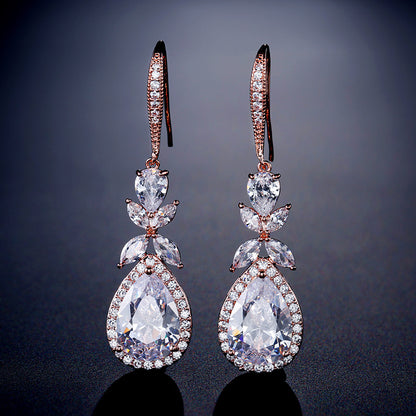 RAKOL European and American Popular Petal Waterdrop AAA Zirconia Earrings for Women, Elegant Versatile Bridal Earrings, In-Stock Wholesale
