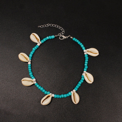 European and American cross-border foot jewelry shell beach anklet women's fashion hand-woven rice bead foot ring