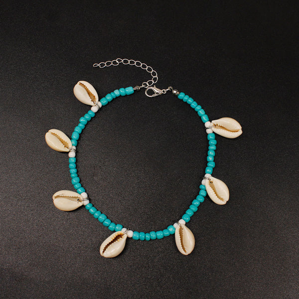 European and American cross-border foot jewelry shell beach anklet women's fashion hand-woven rice bead foot ring