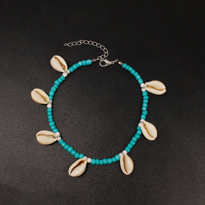 European and American cross-border foot jewelry shell beach anklet women's fashion hand-woven rice bead foot ring