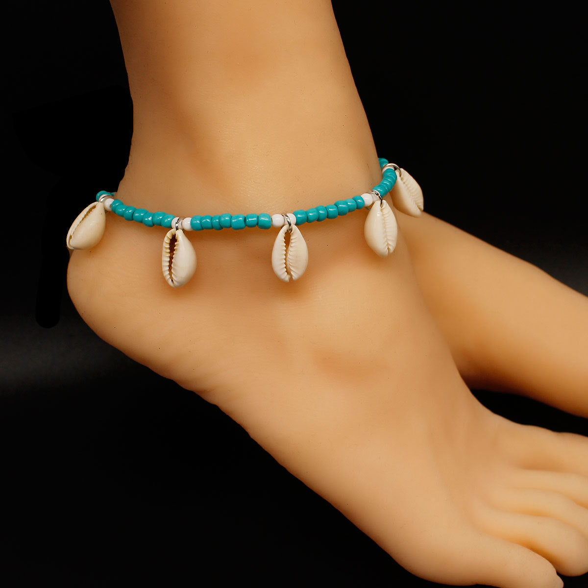 European and American cross-border foot jewelry shell beach anklet women's fashion hand-woven rice bead foot ring