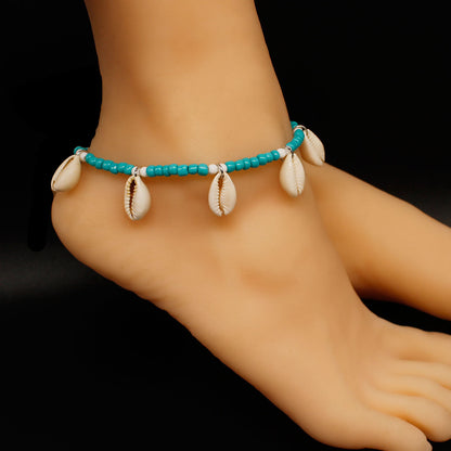 European and American cross-border foot jewelry shell beach anklet women's fashion hand-woven rice bead foot ring