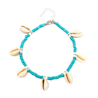European and American cross-border foot jewelry shell beach anklet women's fashion hand-woven rice bead foot ring