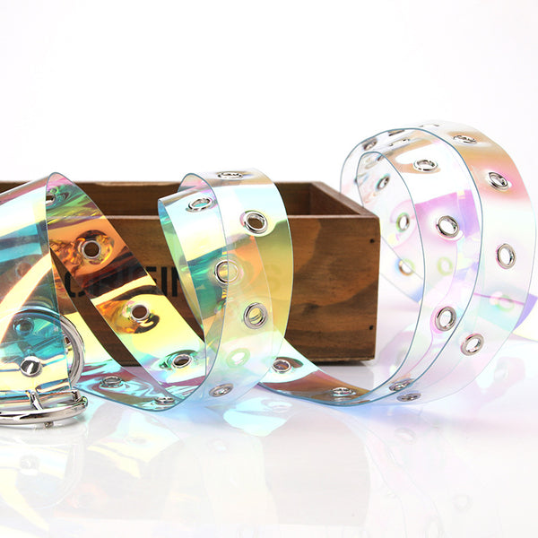 Women's belt, plastic dazzling transparent air eye belt, Korean round buckle, versatile student jeans, dress decorative belt