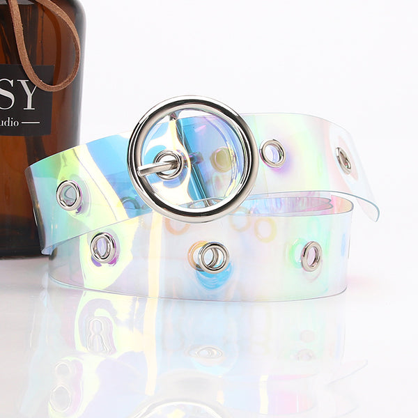 Women's belt, plastic dazzling transparent air eye belt, Korean round buckle, versatile student jeans, dress decorative belt