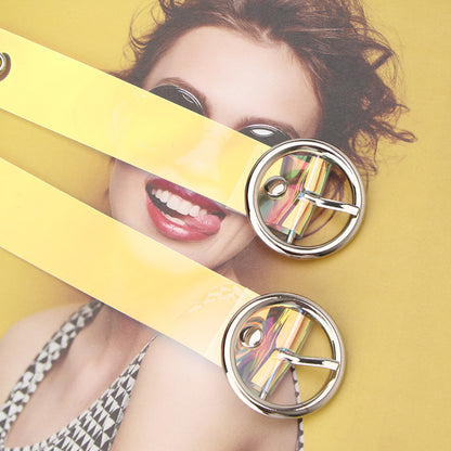 Women's belt, plastic dazzling transparent air eye belt, Korean round buckle, versatile student jeans, dress decorative belt