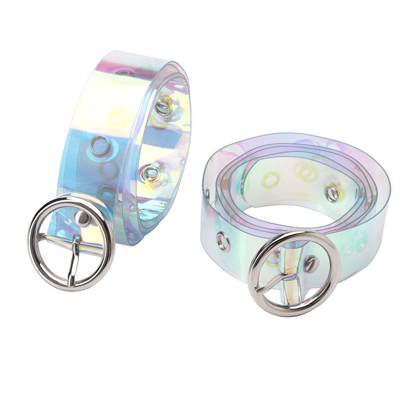 Women's belt, plastic dazzling transparent air eye belt, Korean round buckle, versatile student jeans, dress decorative belt