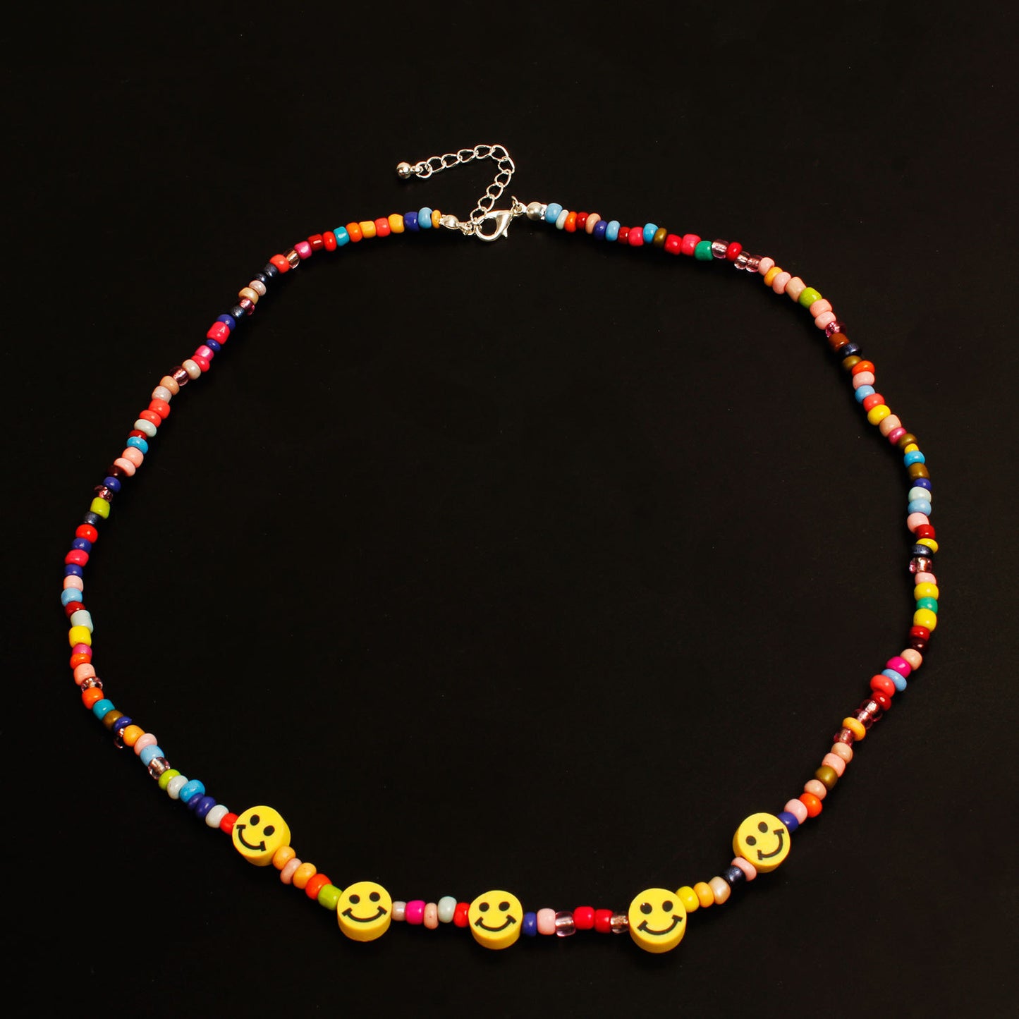 European and American cross-border jewelry, hand-threaded rice beads, smiley face necklace, women's fashion trend, short necklace, clavicle chain