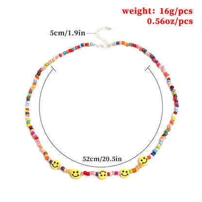 European and American cross-border jewelry, hand-threaded rice beads, smiley face necklace, women's fashion trend, short necklace, clavicle chain
