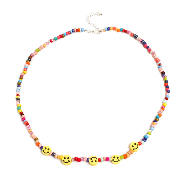 European and American cross-border jewelry, hand-threaded rice beads, smiley face necklace, women's fashion trend, short necklace, clavicle chain