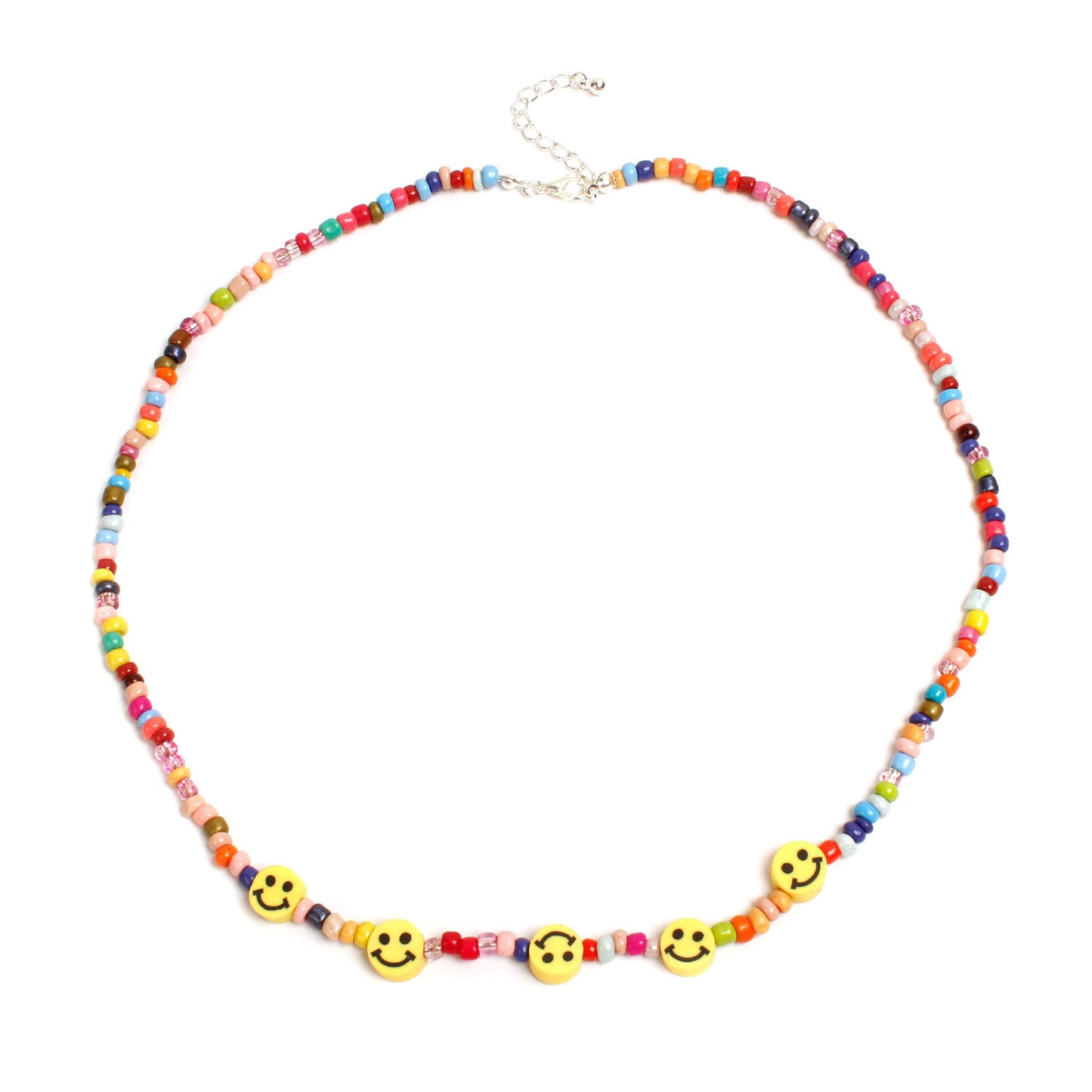 European and American cross-border jewelry, hand-threaded rice beads, smiley face necklace, women's fashion trend, short necklace, clavicle chain