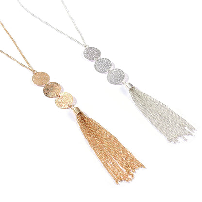 Cross-border ornaments vintage cut-out discs geometric round tassel pendant necklace women