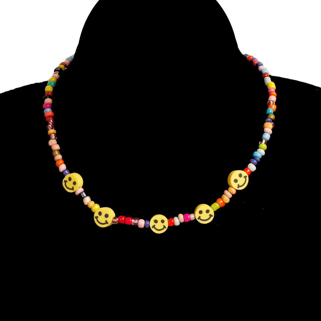 European and American cross-border jewelry, hand-threaded rice beads, smiley face necklace, women's fashion trend, short necklace, clavicle chain