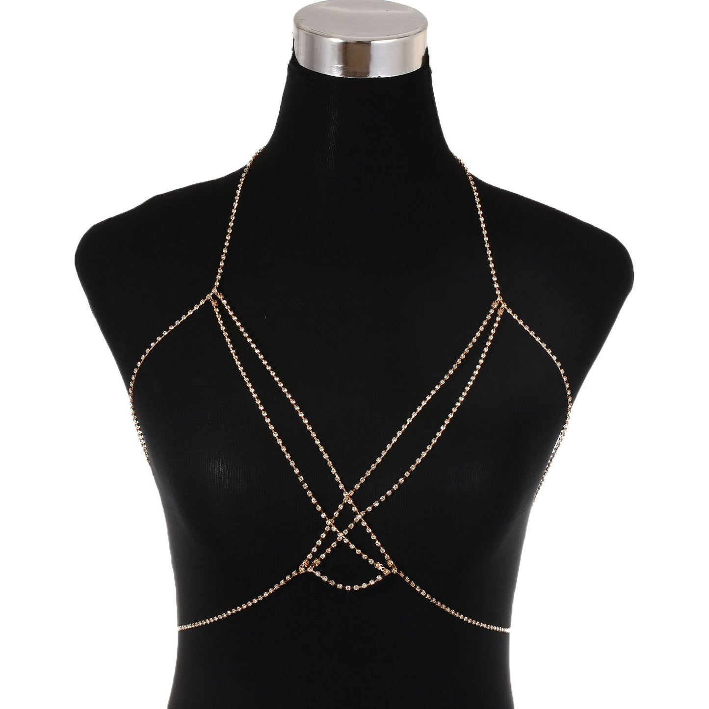 European and American cross-border jewelry, punk metallic, sexy diamond-encrusted chest bracelet, women's fashion nightclub, multi-layer rhinestone body chain