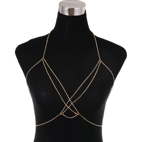 European and American cross-border jewelry, punk metallic, sexy diamond-encrusted chest bracelet, women's fashion nightclub, multi-layer rhinestone body chain