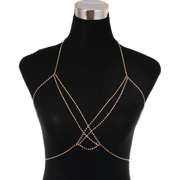 European and American cross-border jewelry, punk metallic, sexy diamond-encrusted chest bracelet, women's fashion nightclub, multi-layer rhinestone body chain | Ciaura
