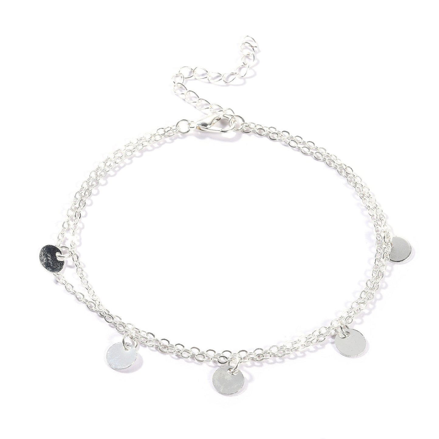 European and American cross-border jewelry fashion double round sequin beach anklet women's handmade personality cheap alloy foot ornaments