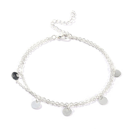 European and American cross-border jewelry fashion double round sequin beach anklet women's handmade personality cheap alloy foot ornaments