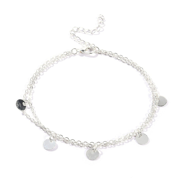 European and American cross-border jewelry fashion double round sequin beach anklet women's handmade personality cheap alloy foot ornaments - view 2 | Ciaura
