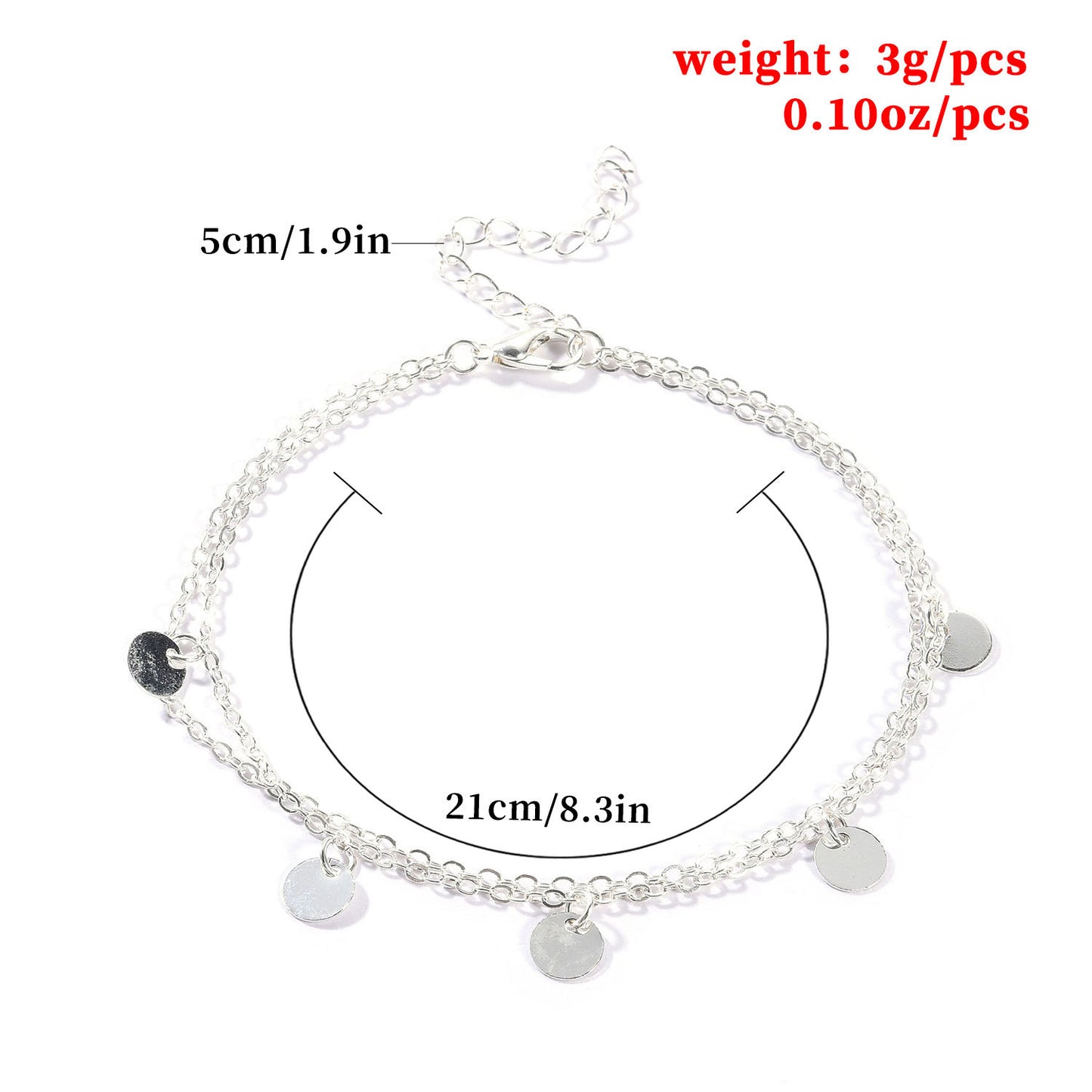 European and American cross-border jewelry fashion double round sequin beach anklet women's handmade personality cheap alloy foot ornaments