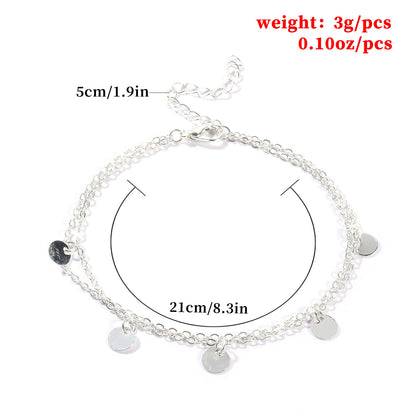 European and American cross-border jewelry fashion double round sequin beach anklet women's handmade personality cheap alloy foot ornaments