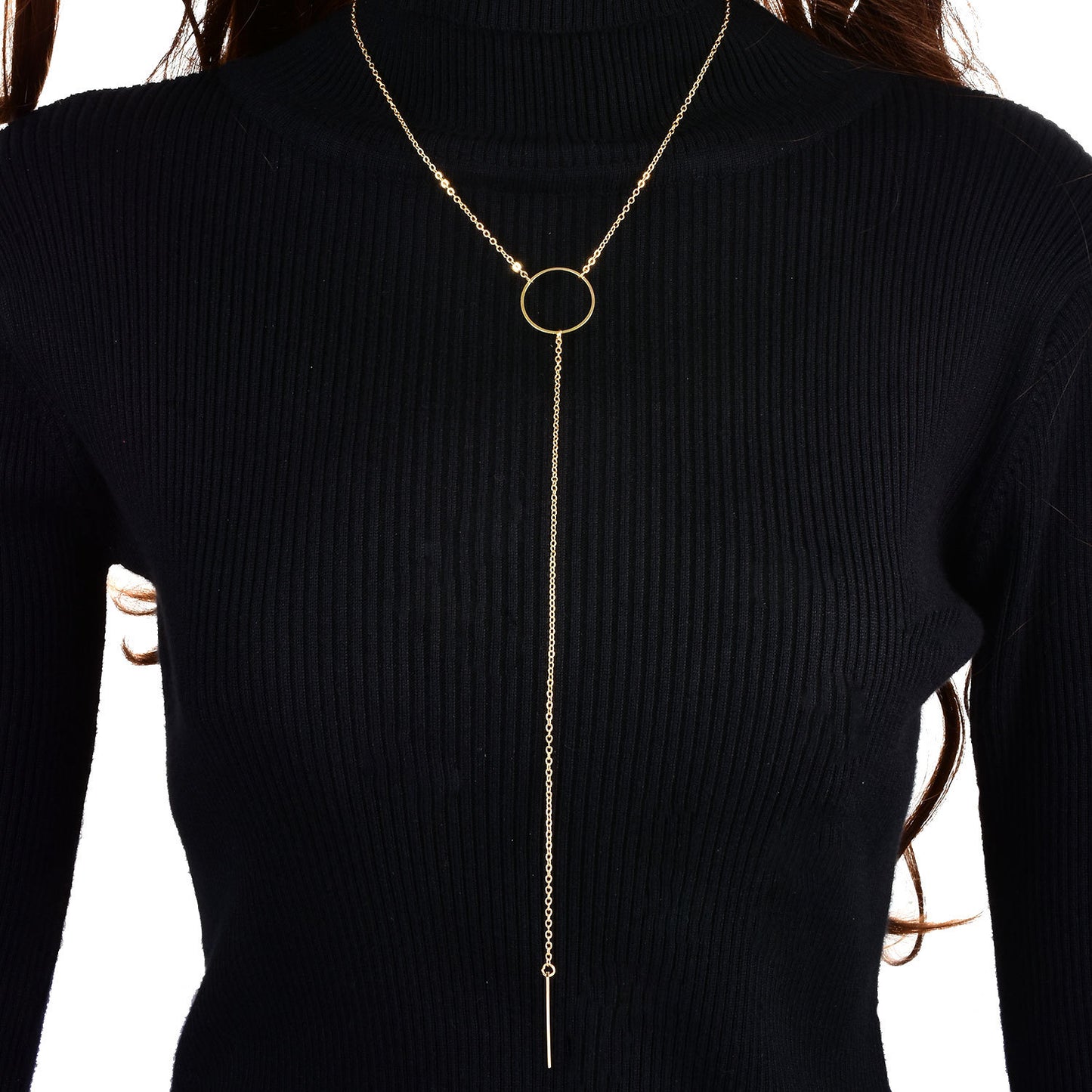 European and American cross-border simple temperament metal ring tassel chain personalized short necklace necklace