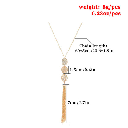 Cross-border ornaments vintage cut-out discs geometric round tassel pendant necklace women
