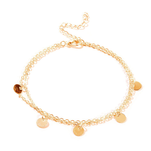 European and American cross-border jewelry fashion double round sequin beach anklet women's handmade personality cheap alloy foot ornaments