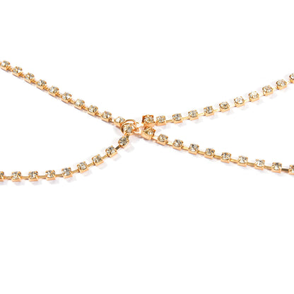 European and American cross-border jewelry, punk metallic, sexy diamond-encrusted chest bracelet, women's fashion nightclub, multi-layer rhinestone body chain
