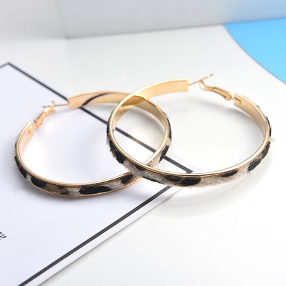 European and American cross-border jewelry Bohemian leopard print round earrings Women's retro exaggerated personality ring earrings
