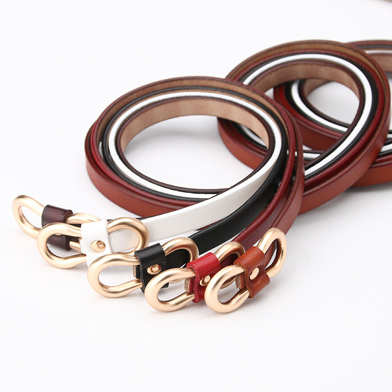 Women's leather thin belt leather simple and versatile decorative belt fashion black with dress sweater shirt