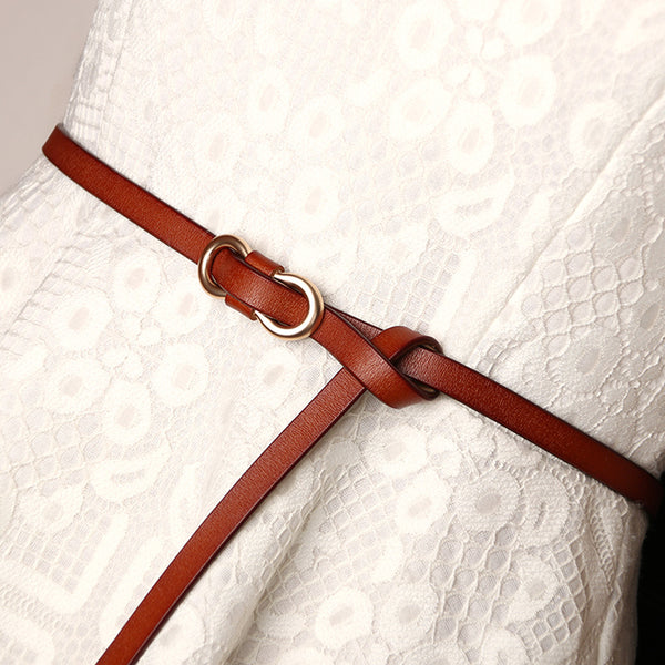 Women's leather thin belt leather simple and versatile decorative belt fashion black with dress sweater shirt