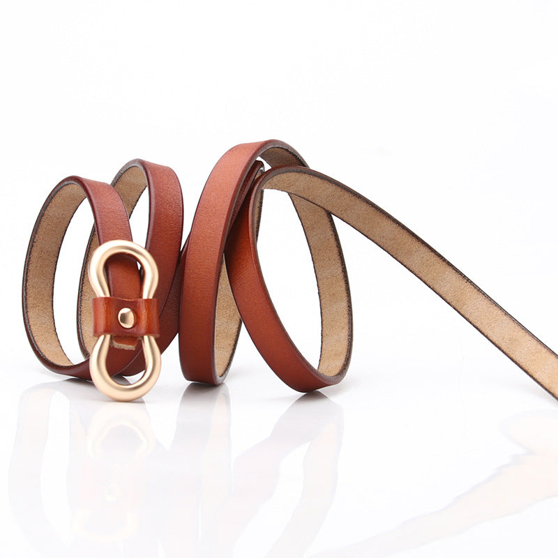 Women's leather thin belt leather simple and versatile decorative belt fashion black with dress sweater shirt