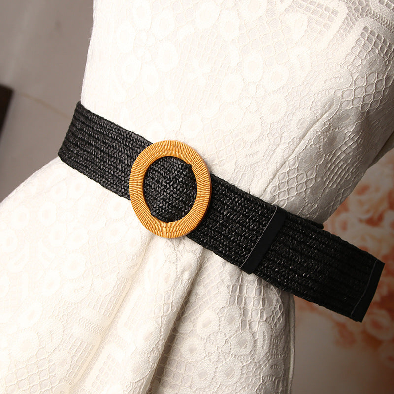 Cool with custom women's summer dress pp imitation straw elastic belt fashion with women's woven wide waistband