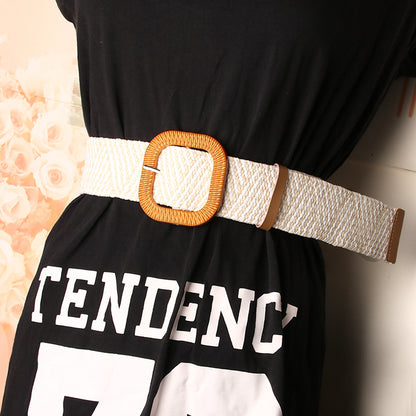 Cool with custom women's summer dress pp imitation straw elastic belt fashion with women's woven wide waistband