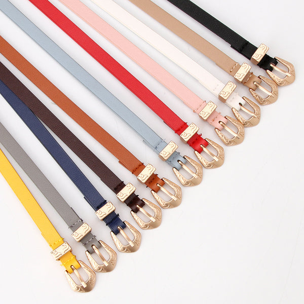 New women's matte multicolor pu thin belt alloy carved three-piece set simple versatile dress decorated belt factory