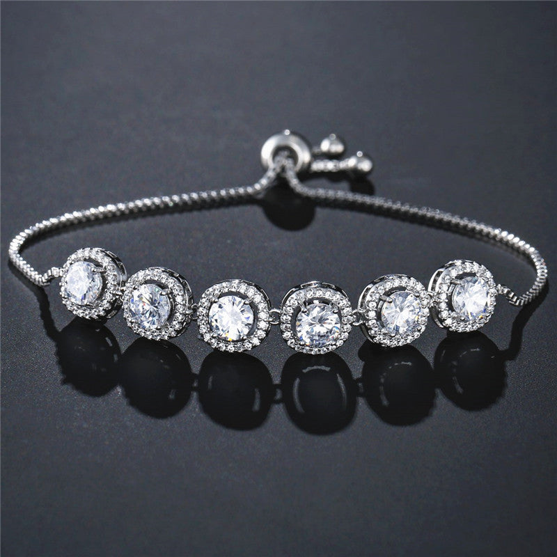 RAKOL Fashion Classic Geometric Round Zircon Bracelet Women's Korean Style Personality Creative Pull Hand Jewelry Factory Direct Sales