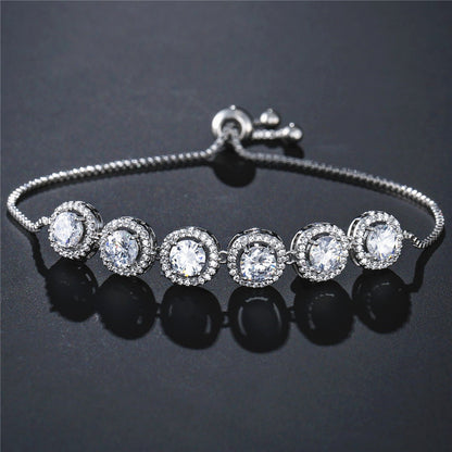RAKOL Fashion Classic Geometric Round Zircon Bracelet Women's Korean Style Personality Creative Pull Hand Jewelry Factory Direct Sales
