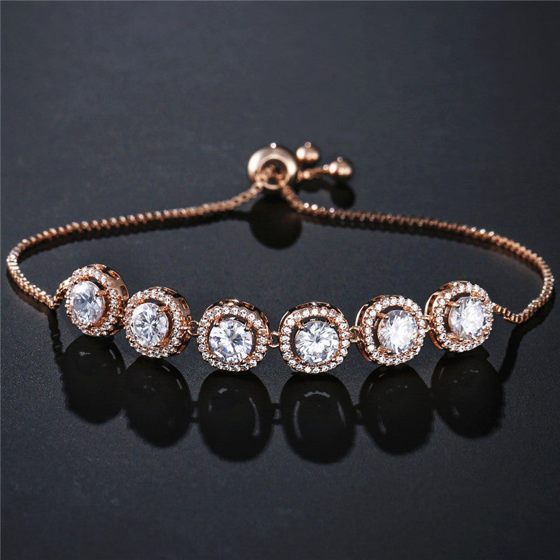 RAKOL Fashion Classic Geometric Round Zircon Bracelet Women's Korean Style Personality Creative Pull Hand Jewelry Factory Direct Sales