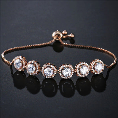 RAKOL Fashion Classic Geometric Round Zircon Bracelet Women's Korean Style Personality Creative Pull Hand Jewelry Factory Direct Sales